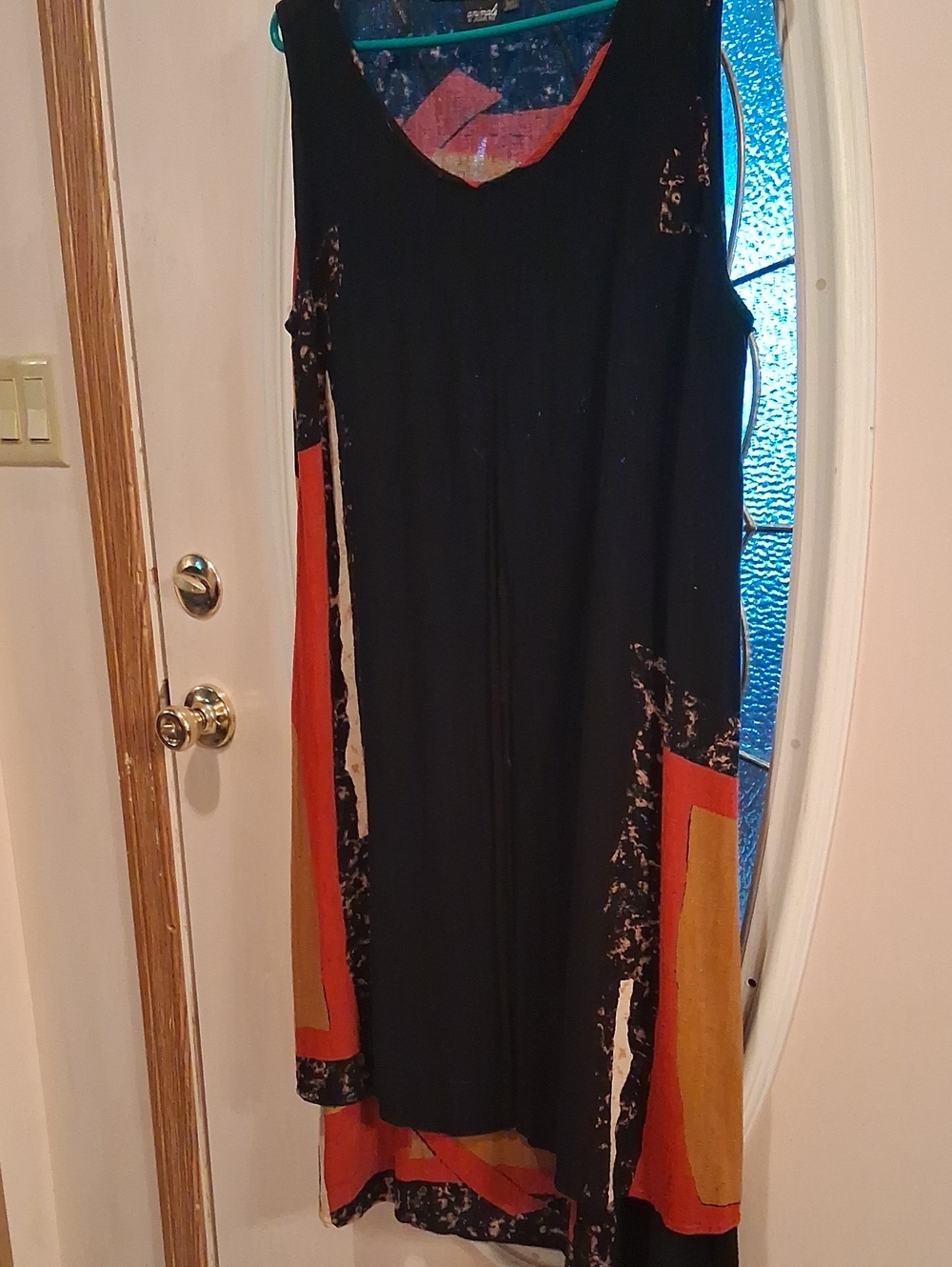 Animal Black Maxi Dress with Orange & Mustard Colorblock